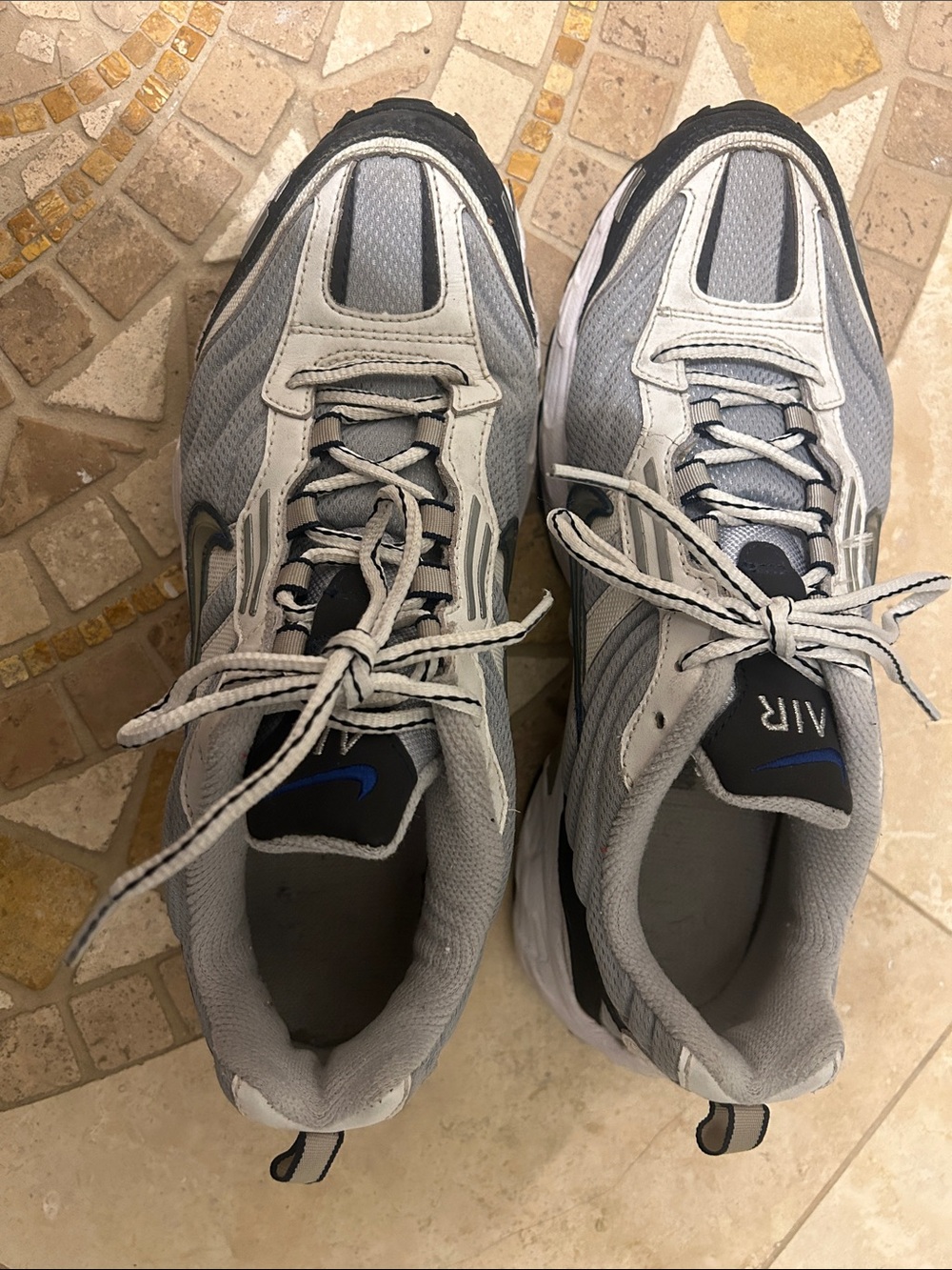 Vintage Nike Grey Mesh Running Sneakers with Blue Swoosh